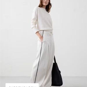 Banana Republic Cream Wide-Leg Pants with Black Side Stripe